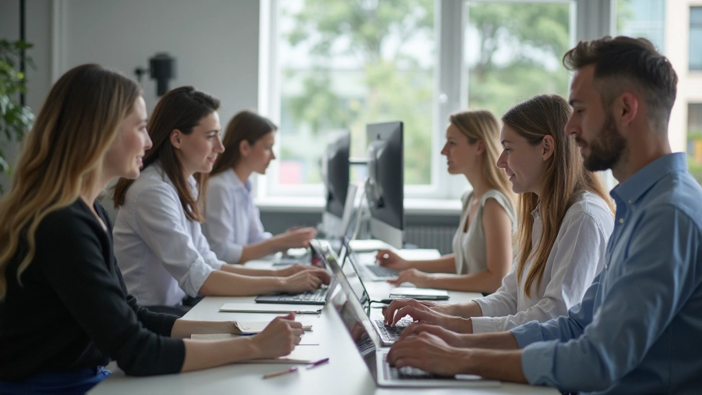 Team van designers en developers werkt aan gezondheidsproject in modern kantoor